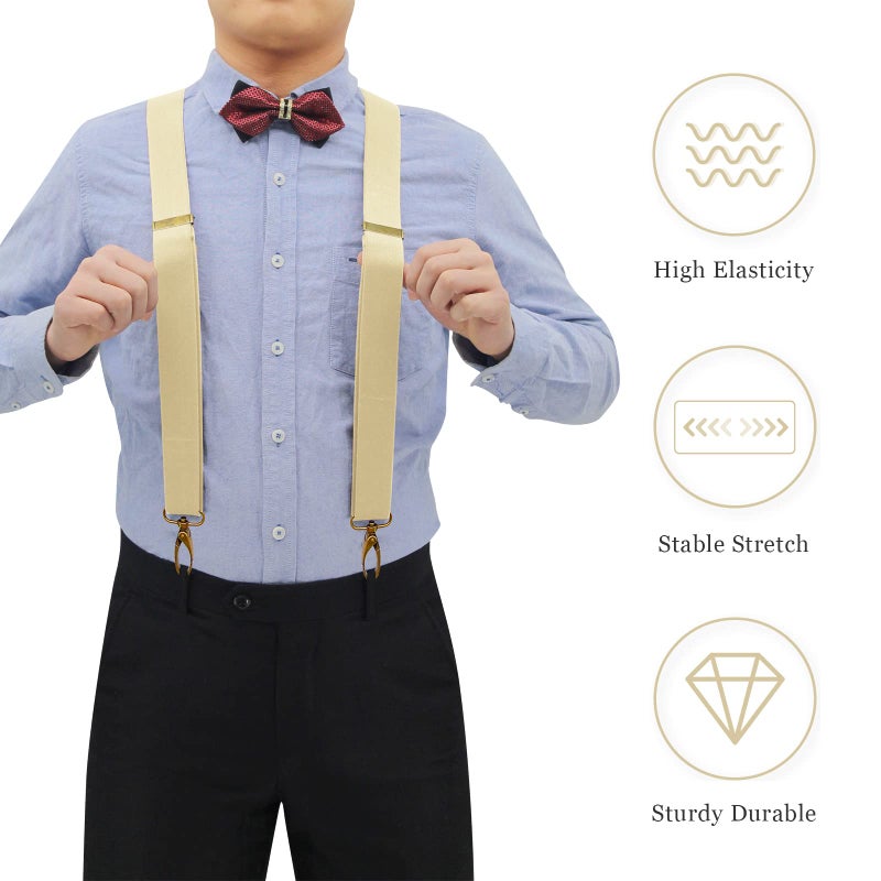 AYOSUSH Vintage Suspenders for Men Heavy Duty 4 Snap Hooks for Belt Loops Adjustable X Back (Beige 2, One Size) - Image 3